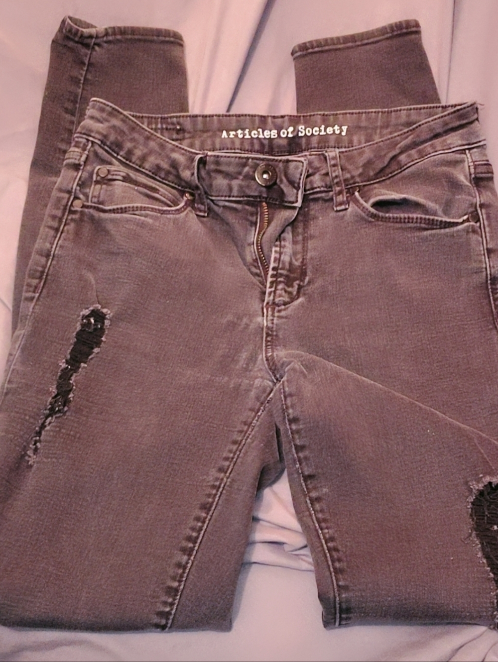 Articles Of Society Women's Charcoal Skinny Distressed Jeans